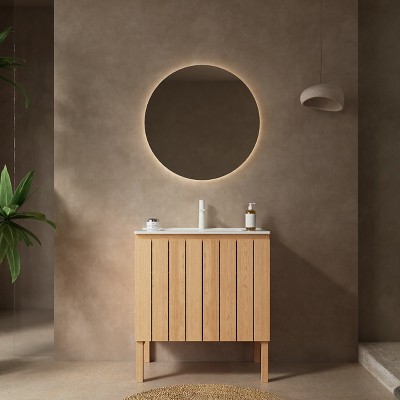 Vynxaria 30" Bathroom Vanity with Sink, Modern Freestanding Bathroom Storage Cabinet with Double Doors, White Ceramic Basin without Faucet, Natural