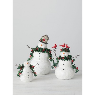 Sullivans Set of 3 Snowman Family Tabletop Decorative Sculpture 10"H, 8.5"H & 4.75"H Multicolored