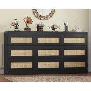 9 Drawer Dresser for Bedroom,63 Inch Long Dressers & Rattan Chest of Drawers,Boho Style,Modern Dresser for,Living Room,Entryway,Bedroom - 1 of 4