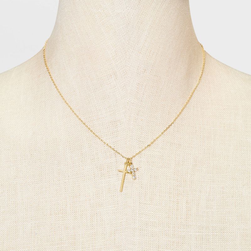 14K Gold Dipped Cubic Zirconia Double Cross Pendant Necklace - Gold, 2 of 5