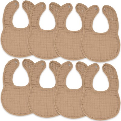 Muslin Cotton Baby Bibs, 8 Pack, Adjustable Size with Easy Snaps, Soft and Super Absorbent, Washable and Reusable By Comfy Cubs - Cedar