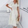 Women Holiday Elegant Jacquard Summer Short Sleeve Pleated Dress - 2 of 4