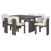 7-Piece Retro Dining Set, 1 Rectangular Table with Designed Trestle Base and 6 Upholstered Chairs for Dining Room and Kitchen - 3 of 4