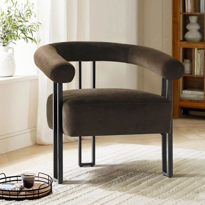 Modern Accent Chair ,Velvet Upholstered Accent Chair With Curved Backrest Armrest For Living Room Dining Room-Tanpinhause