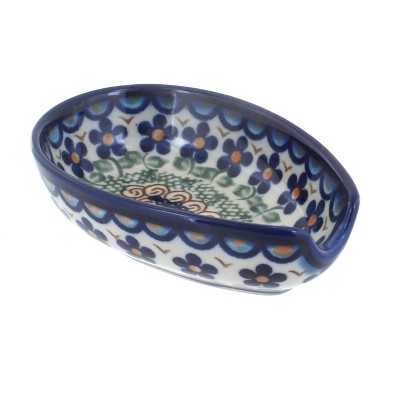 Blue Rose Polish Pottery Aztec Flower Spoon Rest