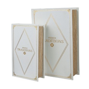 Gulches Set of 2 Decorative Book Boxes - Faux Leather Storage with "French Traditions" Design (Large: 10.6"x6.9"x2.6", Small: 8"x5"x2") - 1 of 4