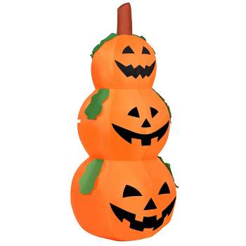 Tangkula Halloween Decoration Inflatable 3-Pumpkin Stack 5.2 Ft Halloween Pumpkin Lantern W/ Internal LED Bulbs