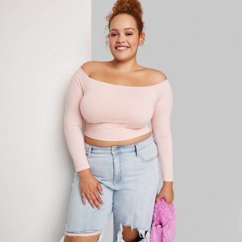 Women's Long Sleeve Off The Shoulder T-shirt - Wild Fable™ Blush 2x : Target