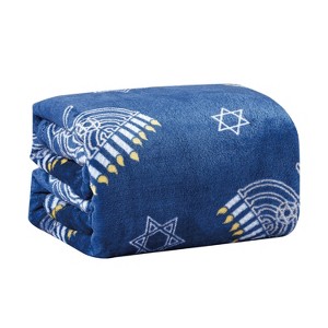 Hannukah Micro Plush Decorative Throw Blanket 50" x 60" Blue by Plazatex - 1 of 4