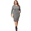 Agnes Orinda Women's Plus Size  V Neck Long Sleeve Knit Midi Pullover Hooded Sweater Dresses - 3 of 4