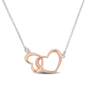 EVERLY JEWELRY | Two-Tone Yellow Pink Double Heart Necklace with chain - 17.5 in - 1 of 4