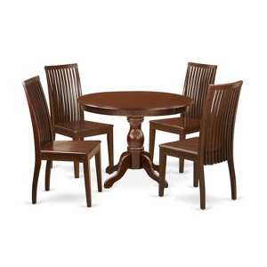 HomeStock 5-Piece Mahogany Finish Solid Wood Top Dining table with 4 Chairs with Slat Back - 1 of 4