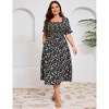 Clearlove Women's Plus Size Square Neck Puff Short Sleeve Self Tie Front A Line Dress - 2 of 4