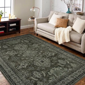 Vintage Area Rug Floral Printed Carpet Non Slip Oriental Distressed Floor Mat Washable Low Pile Indoor Carpet for Bedroom Kitchen Office - 1 of 4