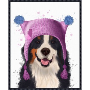 Amanti Art 23"x28" Bernese and Bobble Hat by Fab Funky Framed Canvas Wall Art Print - 1 of 4