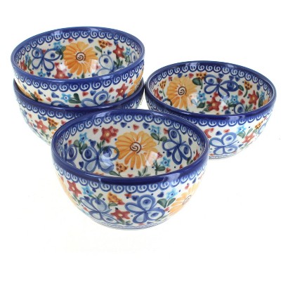 Blue Rose Polish Pottery Butterfly 4 PC Dessert Bowl Set