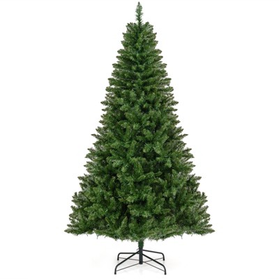 Tangkula 7 FT Pre-lit Artificial Christmas Tree Hinged Xmas Tree w/ 990 Branch Tips 1000 Warm White LED Lights 7 Lighting Modes & Folding Metal Stand