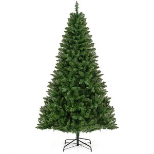 Tangkula 7 FT Pre-lit Artificial Christmas Tree Hinged Xmas Tree w/ 990 Branch Tips 1000 Warm White LED Lights 7 Lighting Modes & Folding Metal Stand - 1 of 4
