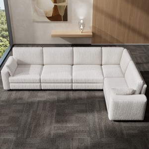Vipbear Beige Extra Large Modular Sectional Sofa,Comfy Corduroy Modern Oversized 4-Seat Sectional Couch with Deep Seat,Tool-Free Assembly - 1 of 4