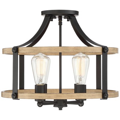 Buford 20" Rustic Farmhouse Black Metal & Faux Wood 4-Light Ceiling Light
