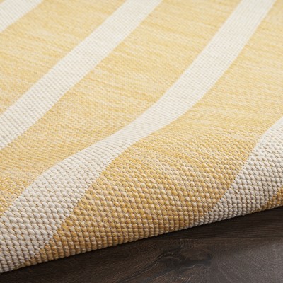 Yellow Ivory Striped Flatweave 5' x 7' Outdoor Rug