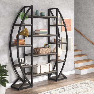 Tribesigns 5 Tier Triple Wide Oval Etagere Bookshelf