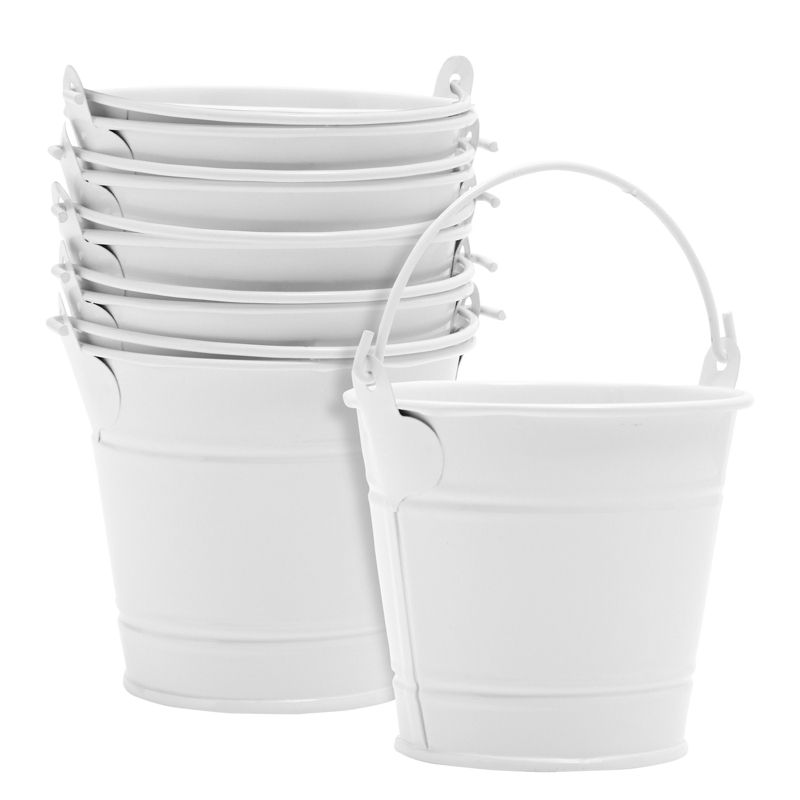 Juvale 6 Pack White Mini Galvanized Buckets with Handles for Party Favors, Decorations, Easter Centerpieces, 3.5 x 3 In, 1 of 10