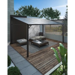 12x14 Ft Lean to Gazebo for Patio, Wall-Mounted Hardtop Gazebo with Aluminum Frame and Sloped Polycarbonate Roof for Deck, Backyard - 1 of 4