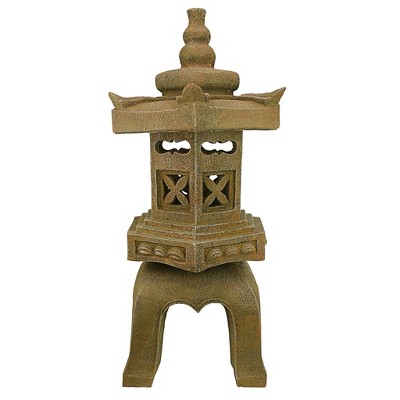 Sacred Pagoda Lantern Beige Resin Garden Statue with LED Lights