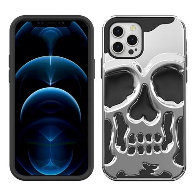 MyBat Skullcap Hybrid Protector Cover Case for Apple iPhone 12 (6.1) / 12 Pro (6.1) - Silver Plating / Black