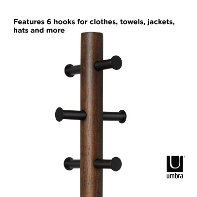 Black and Walnut Multifunctional Coat Rack with Integrated Stool