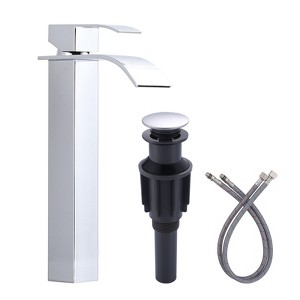 WOWOW Single Handle Single Hole Waterfall Bathroom Faucet with Drain Kit Included - 1 of 4