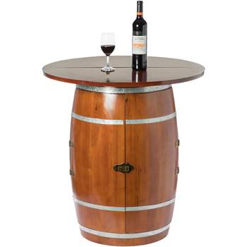 Vintiquewise Wine Barrel Round Table Wine Storage Cabinet