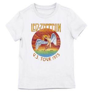 Led Zeppelin U.S. Tour 1975 Band Logo Girl's White Crew Neck Short Sleeve Tee - 1 of 2