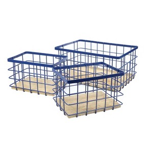 happimess Evvie Vintage Farmhouse Handmade Wire Metal Nesting Storage Baskets with Wood Base - 1 of 4