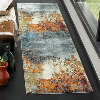 Glacier Blue and Multicolor Abstract Synthetic Runner Rug
