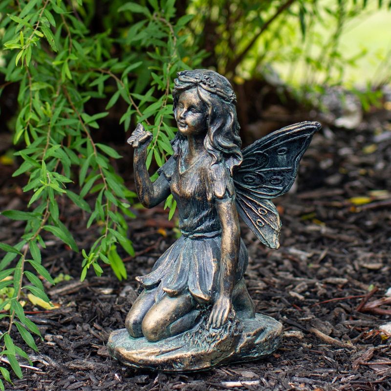 Northlight Set of 2 Bronze Kneeling Fairies With Flowers and a Butterfly Outdoor Garden Statues - 7", 3 of 7