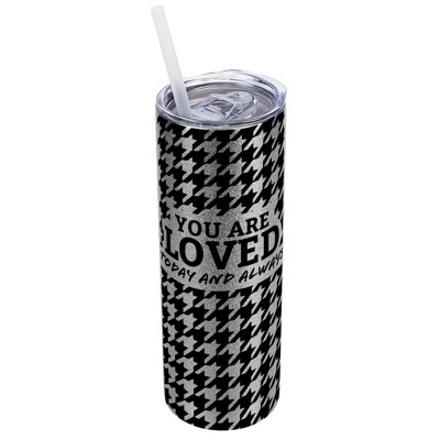 Elanze Designs Houndstooth Silvertone Sparkle 20 Ounce Double Wall Stainless Steel Glitter Travel Tumbler With Sliding Lid And Straw, You Are Loved