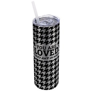 Elanze Designs Houndstooth Silvertone Sparkle 20 Ounce Double Wall Stainless Steel Glitter Travel Tumbler With Sliding Lid And Straw, You Are Loved - 1 of 4
