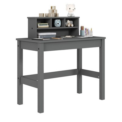 Vynxaria Grey Writing Desk with Hutch - Spacious Rectangular Top (0.7" Thick), Multiple Compartments, Built-in Cable Management