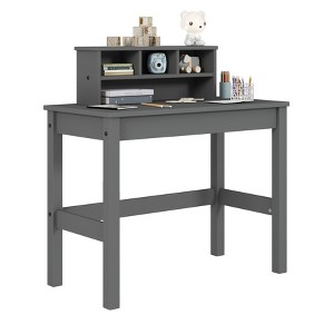 Vynxaria Grey Writing Desk with Hutch - Spacious Rectangular Top (0.7" Thick), Multiple Compartments, Built-in Cable Management - 1 of 4
