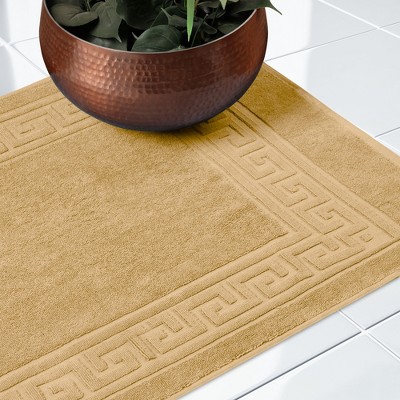 Toast Cotton Absorbent Bath Mat Set with Meander Border, 22" x 35"