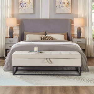 58" Contemporary Velvet Storage Ottoman Bench with Tufted Seat and Hidden Compartment for Bedroom or Entryway -3irtyhousy - 1 of 4