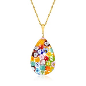 Ross-Simons Italian Multicolored Murano Glass Millefiori Pendant Necklace in 18kt Gold Over Sterling Size - 1 of 3