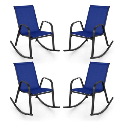 Tangkula 4 PCS Patio Rocking Chair Outdoor Ergonomic Rockers w/ Breathable Fabric Seat Navy