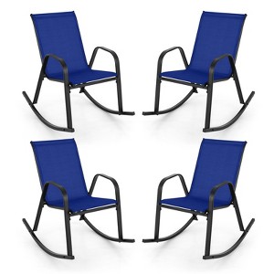 Tangkula 4 PCS Patio Rocking Chair Outdoor Ergonomic Rockers w/ Breathable Fabric Seat Navy - 1 of 4