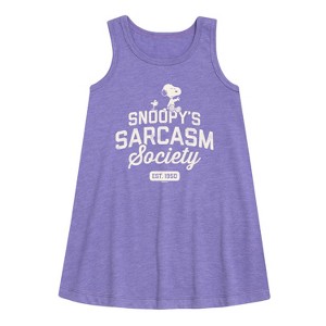 Girls' - Peanuts - Snoopy Sarcasm Society Graphic Sleeveless Aline Dress - 1 of 4