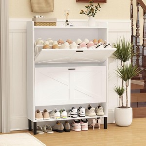 TIRAMISUBEST Rustic Shoe Cabinet with Dual-Layer Drawers & Metal Legs - 1 of 4