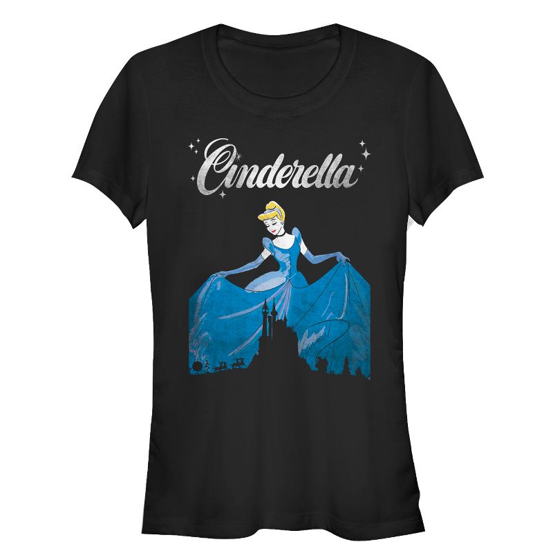 Juniors Womens Cinderella Dress Silhouette T-Shirt, 1 of 4