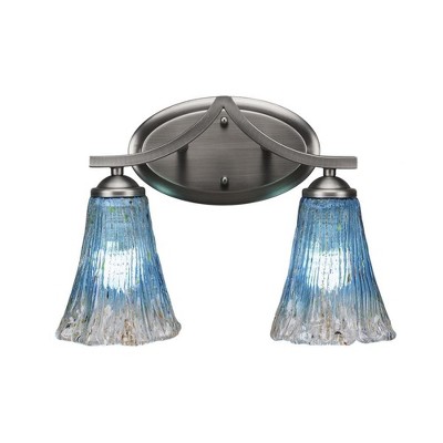 Toltec Lighting Zilo 2 - Light Vanity in  Graphite with 5.5" Fluted Teal Crystal  Shade